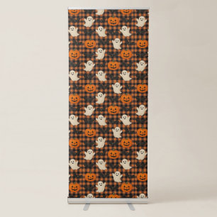 Cute, gingham halloween ghost pumpkin bats retractable banner