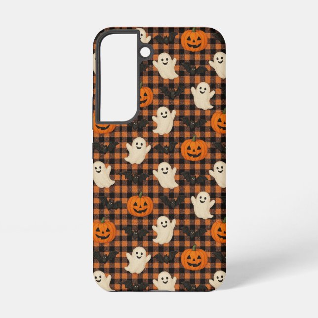 Cute, gingham halloween ghost pumpkin bats  samsung galaxy case (Back)