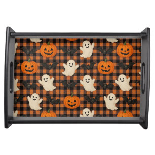 Cute, gingham halloween ghost pumpkin bats serving tray