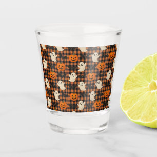 Cute, gingham halloween ghost pumpkin bats  shot glass