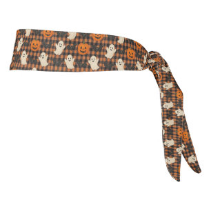 Cute, gingham halloween ghost pumpkin bats tie headband