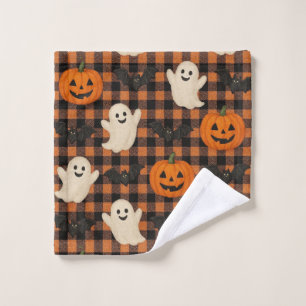 Cute, gingham halloween ghost pumpkin bats wash cloth