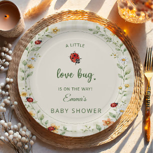 Cute Gingham Ladybug Wildflower Baby Shower Paper Plates