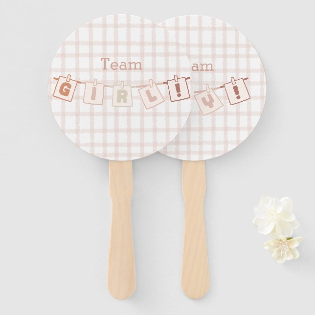 Cute Gingham Notedry Baby Shower Gender Reveal Hand Fan (Front and Back)
