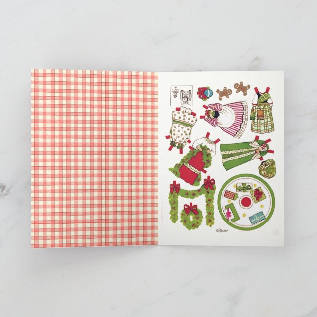 Cute Gingham Old Fashioned Christmas Paper Doll Card (Inside)