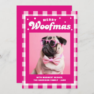 Cute Gingham Pattern Merry Woofmas Holiday Card