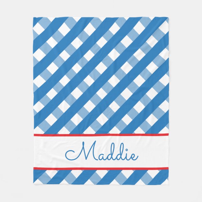 Cute Gingham Personalized Fleece Blanket (Front)