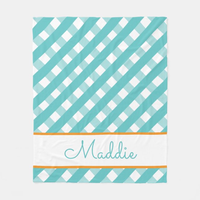 Cute Gingham Personalized Fleece Blanket (Front)