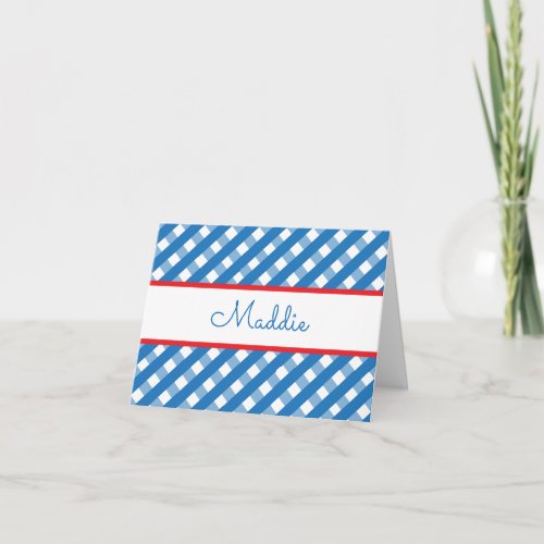 Cute Gingham Personalized Folded Note Cards