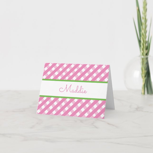 Cute Gingham Personalized Folded Note Cards (Front)