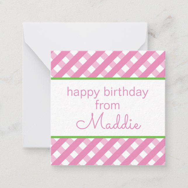 Cute Gingham Personalized Gift Enclosure Cards (Front)