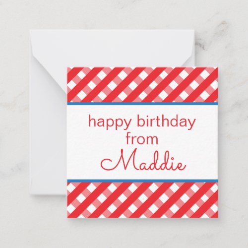 Cute Gingham Personalized Gift Enclosure Cards