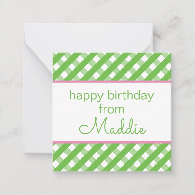 Cute Gingham Personalized Gift Enclosure Cards (Front)