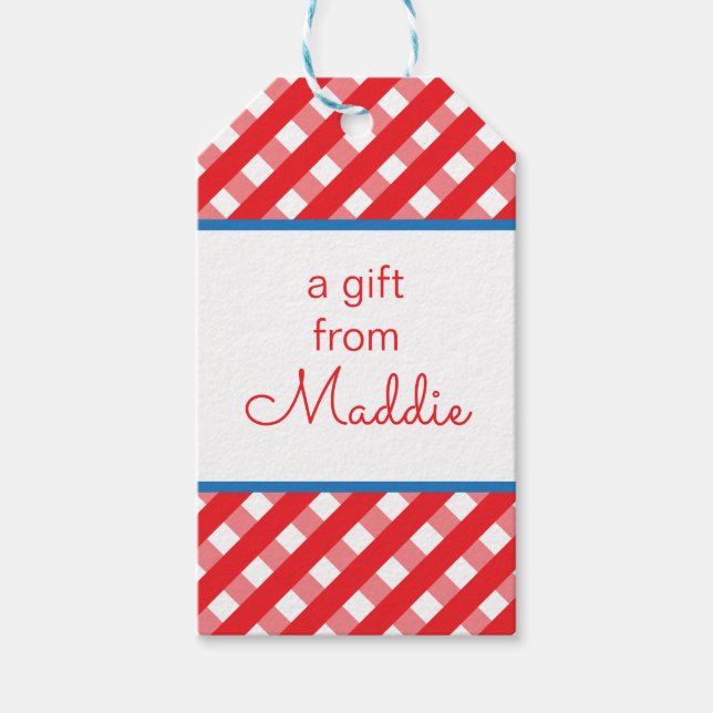 Cute Gingham Personalized Gift Tags (Front)