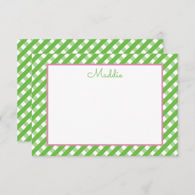 Cute Gingham Personalized Note Cards (Front/Back)