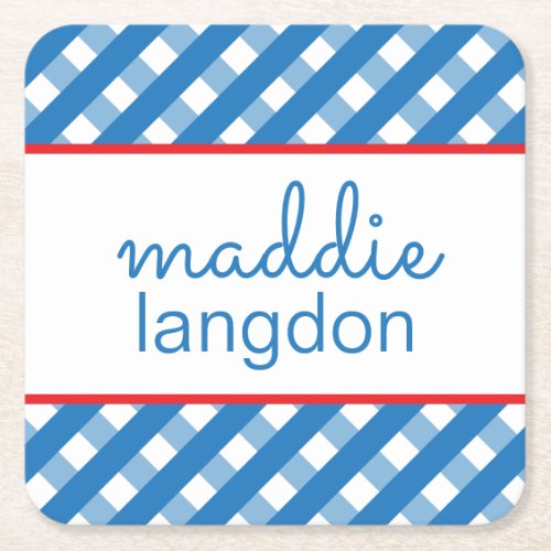 Cute Gingham Personalized Paper Coasters