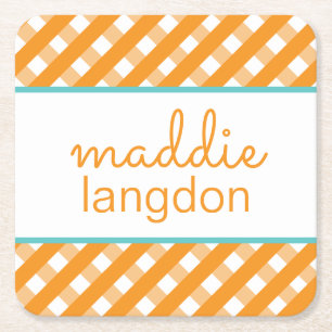 Cute Gingham Personalized Paper Coasters