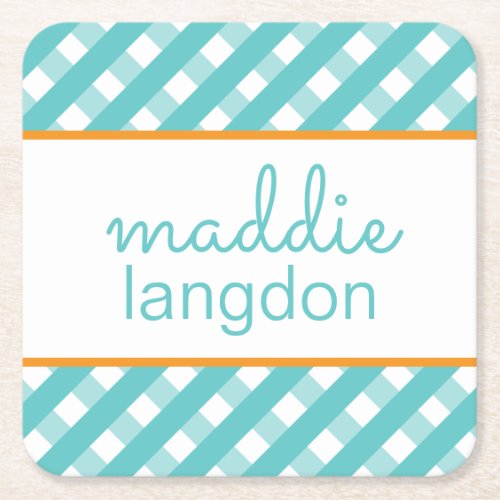 Cute Gingham Personalized Paper Coasters