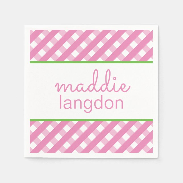 Cute Gingham Personalized Party Napkins (Front)