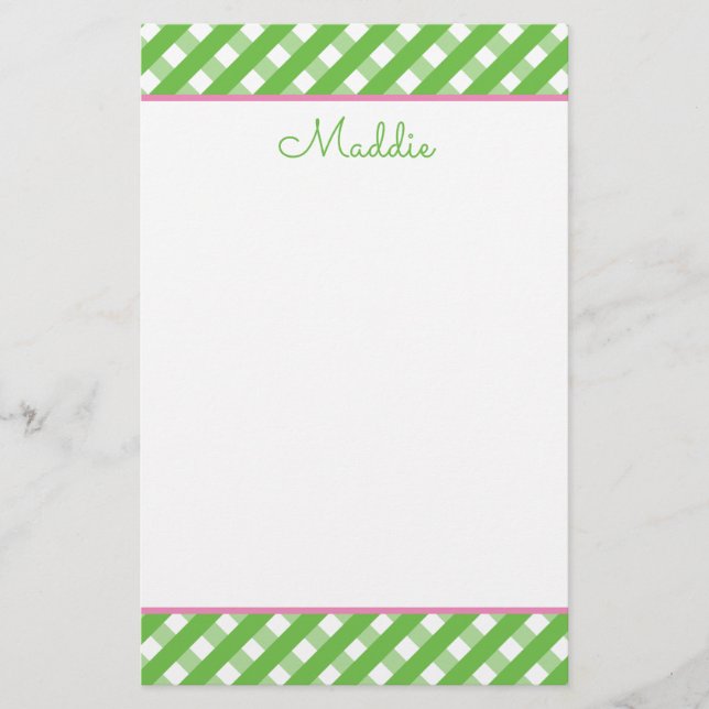 Cute Gingham Personalized Stationery (Front)