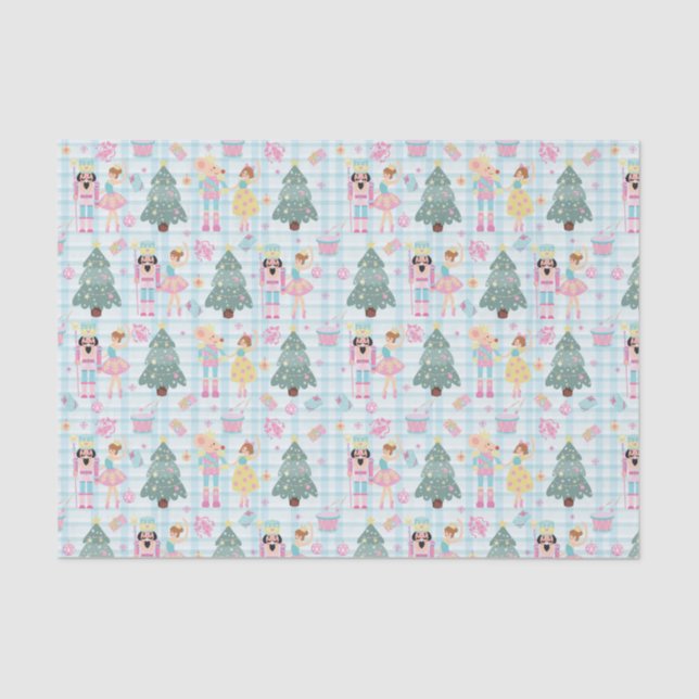 Cute Gingham Pink Christmas Nutcracker Ballerina Tissue Paper (Front)