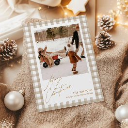 Cute Gingham Plaid Custom Photo Christmas Holiday Card