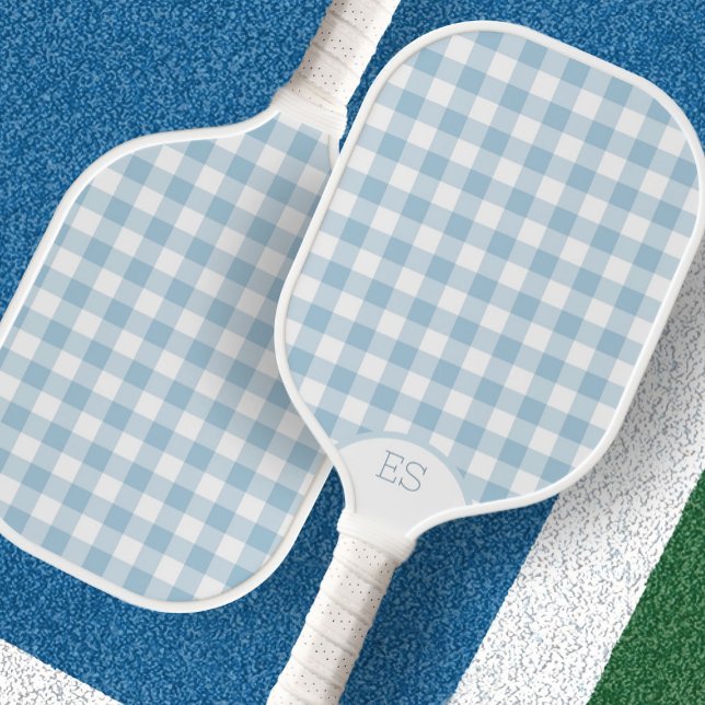 Cute gingham preppy dusty blue pickleball paddle (Creator Uploaded)