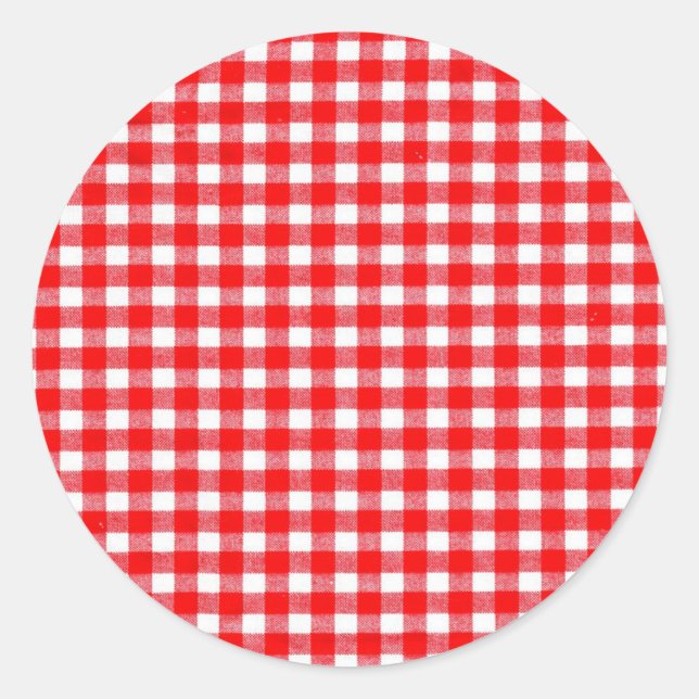 Cute gingham red and white picnic lunch classic round sticker (Front)