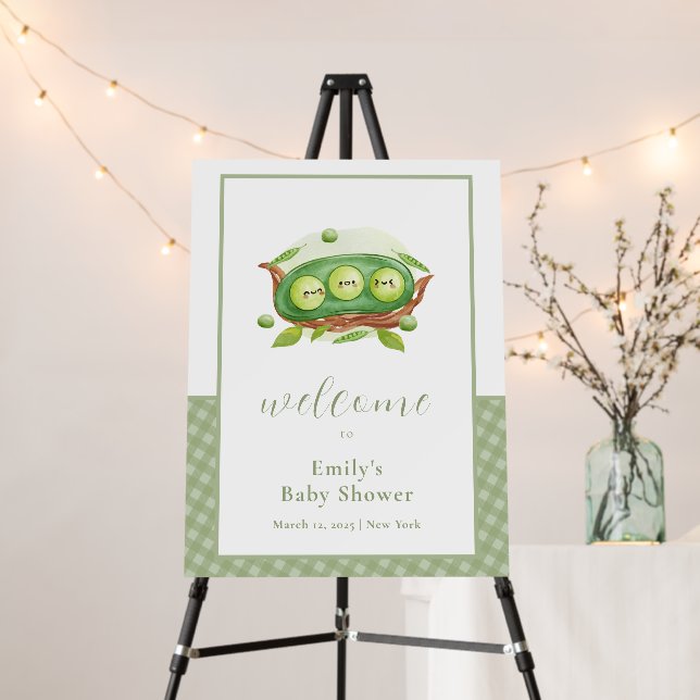 Cute Gingham Sweet Pea Baby Shower Welcome Sign (In Situ (Stand))