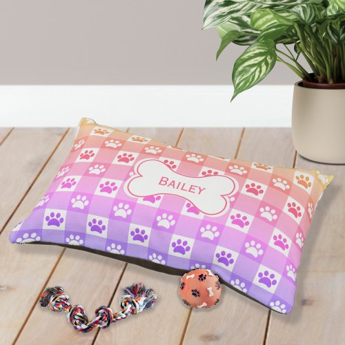 Cute Gingham with Paw Prints and Bone Pet Bed