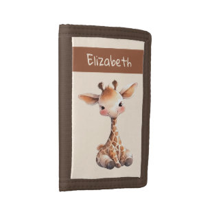 Cute giraffe add name kids tri-fold wallet