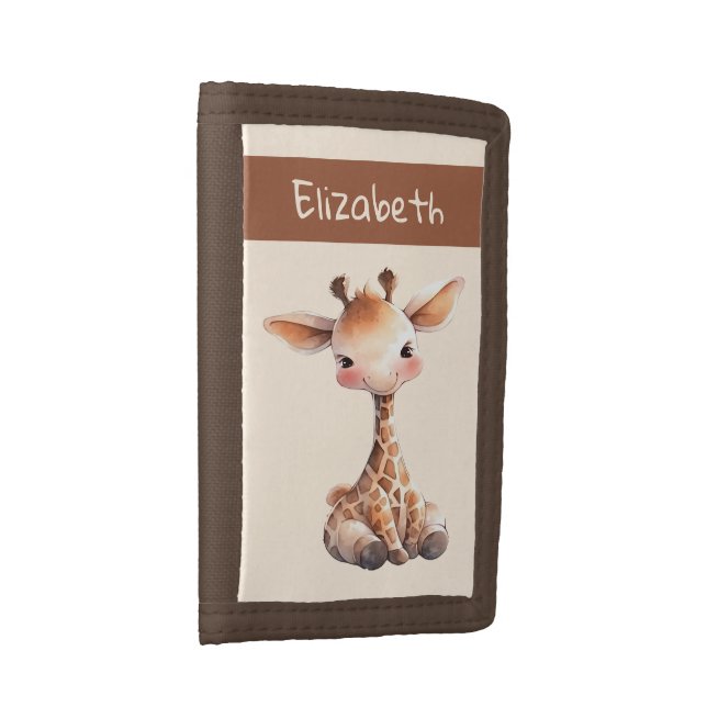 Cute giraffe add name kids trifold wallet (Side)