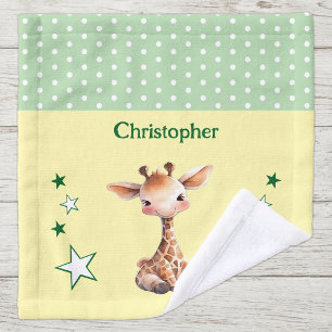 Cute giraffe add name polka dots stars green wash cloth