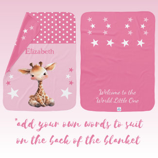 Cute giraffe add name polka dots stars pink