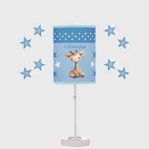 Cute giraffe add name stars blue table lamp