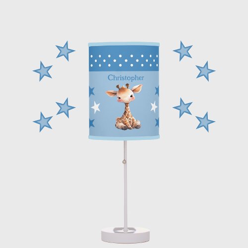 Cute giraffe add name stars blue table lamp