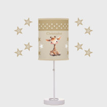 Cute giraffe add name stars brown table lamp