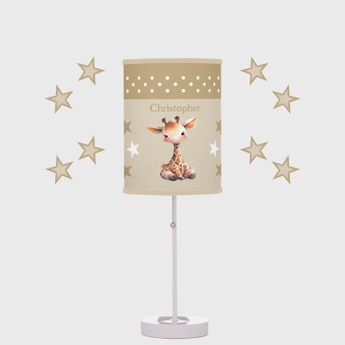 Cute giraffe add name stars brown table lamp