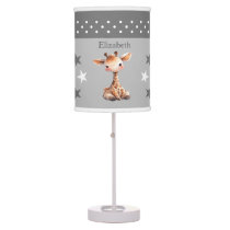 Cute giraffe add name stars grey table lamp