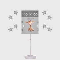 Cute giraffe add name stars grey table lamp