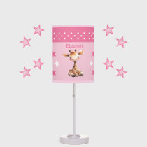 Cute giraffe add name stars pink table lamp