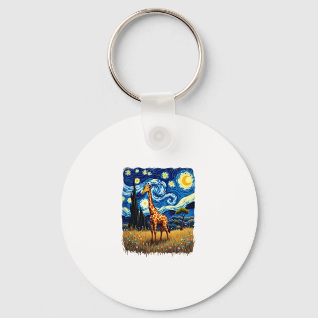Cute Giraffe Africa - Starry Night T-Shirt Keychain (Front)