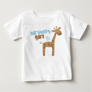 Cute Giraffe and Bird Birthday Baby T-Shirt