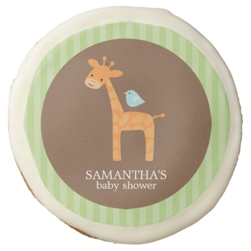 Cute Giraffe and Bird Personalized Sugar Cookie