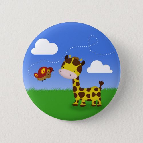 Cute Giraffe and Butterfly Pinback Button