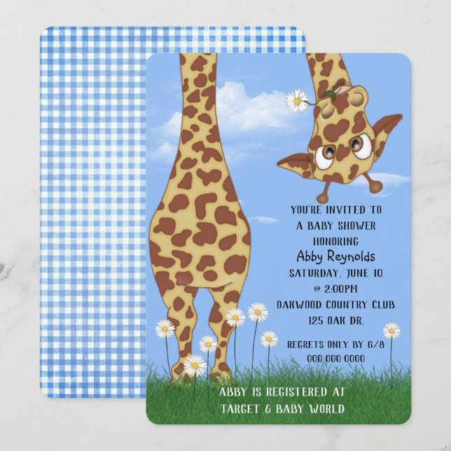 Cute Giraffe and Daisy Baby Shower  Invitation (Front/Back)