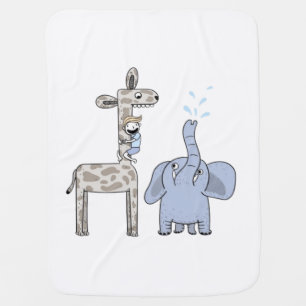 Cute Giraffe and Elephant Baby Blanket - Whimsical