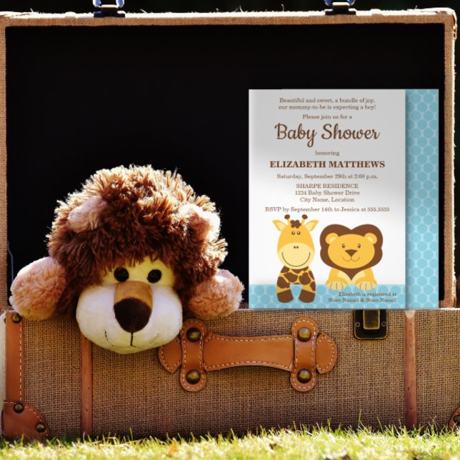 Cute Giraffe and Lion Baby Shower Invitation (Creator Uploaded)
