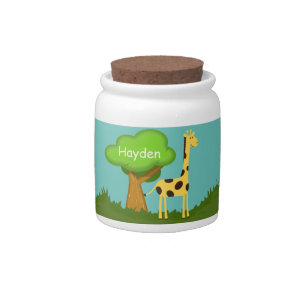 Cute Giraffe and Tree Art Personalised Colorful Candy Jar