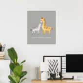 Cute Giraffe and Zebra Wild Animal Poster (Home Office)